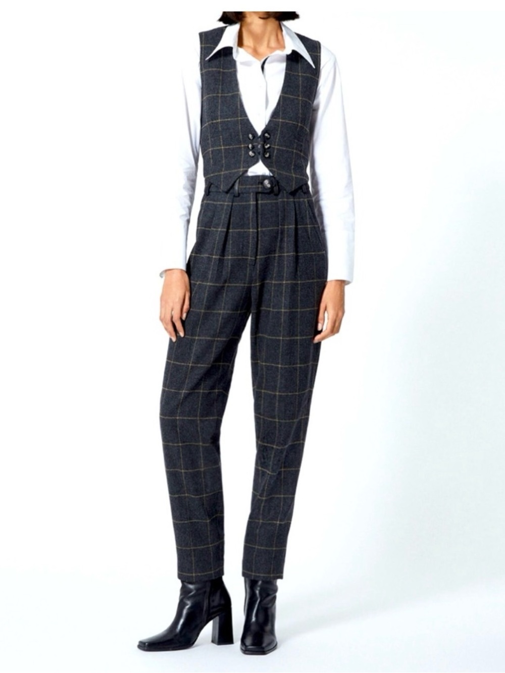 The Kooples Prince of Wales Wool Trousers Size 38 28 Gray Gold NWOT Sold Out